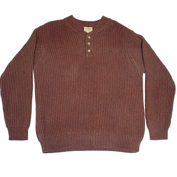 LL Bean Henley Sweater Men’s L Large Chunky Knit Fisherman Vintage Style - Picture 1 of 5